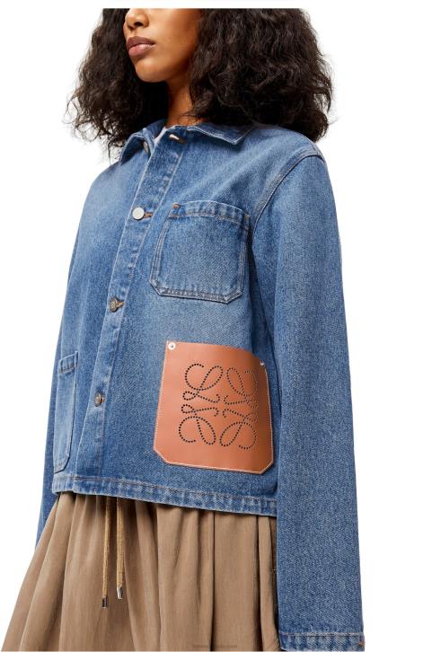 Loewe Anagram short jacket in cotton 688V1201 Women Blue Denim