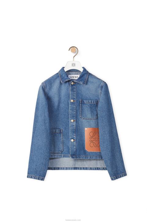 Loewe Anagram short jacket in cotton 688V1201 Women Blue Denim