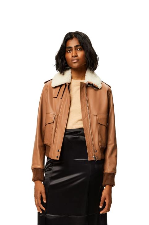 Loewe Aviator jacket in nappa 688V1158 Women Toffee/White