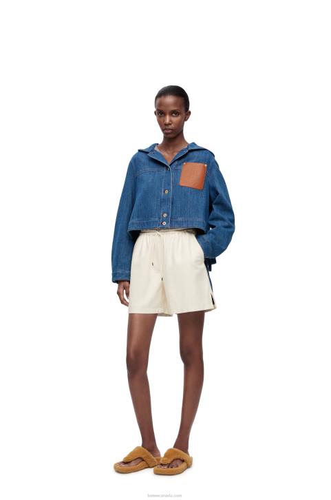 Loewe Cropped workwear jacket in denim 688V1162 Women Blue/Red