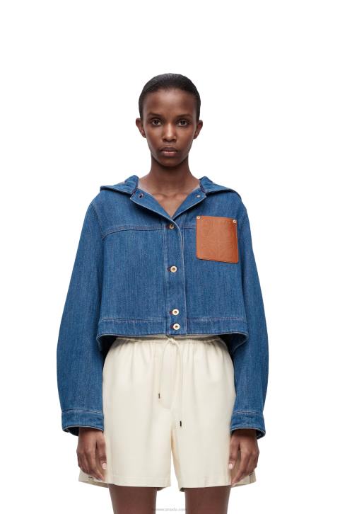 Loewe Cropped workwear jacket in denim 688V1162 Women Blue/Red