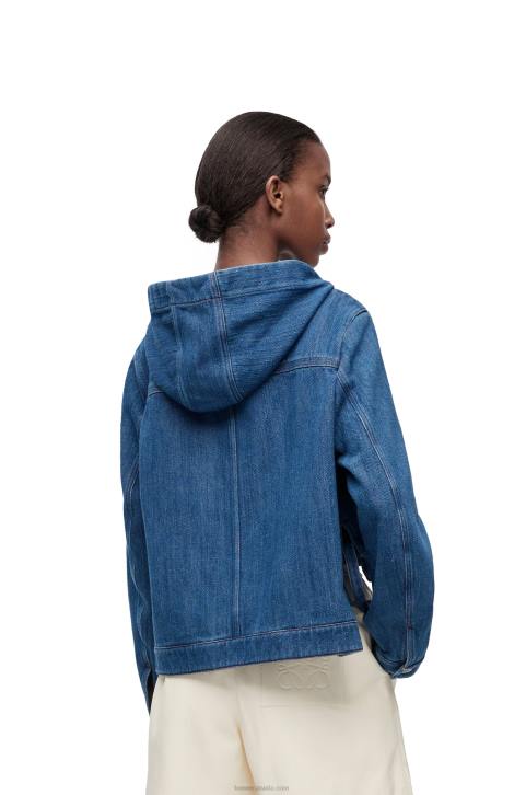 Loewe Cropped workwear jacket in denim 688V1162 Women Blue/Red