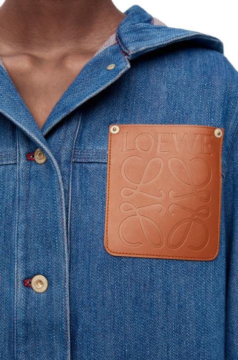 Loewe Cropped workwear jacket in denim 688V1162 Women Blue/Red