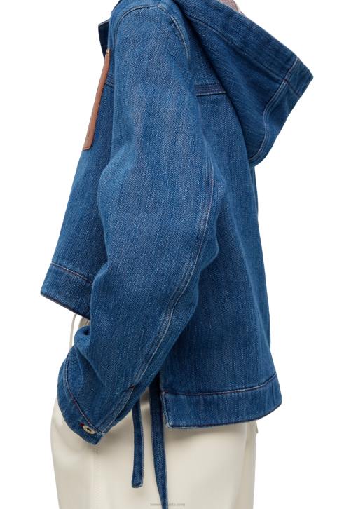 Loewe Cropped workwear jacket in denim 688V1162 Women Blue/Red