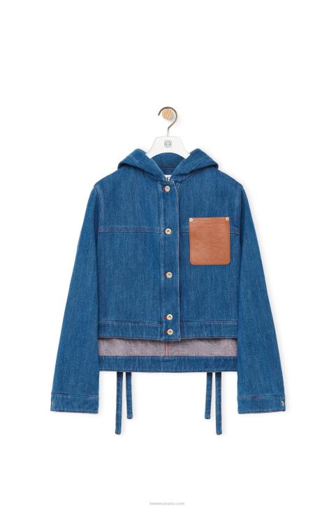 Loewe Cropped workwear jacket in denim 688V1162 Women Blue/Red