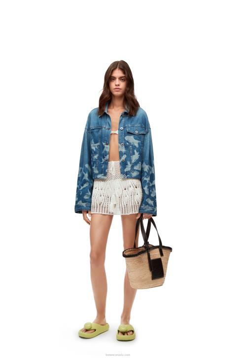 Loewe Fish cropped jacket in denim 688V1169 Women Light Blue/White