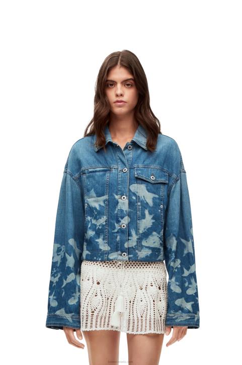 Loewe Fish cropped jacket in denim 688V1169 Women Light Blue/White