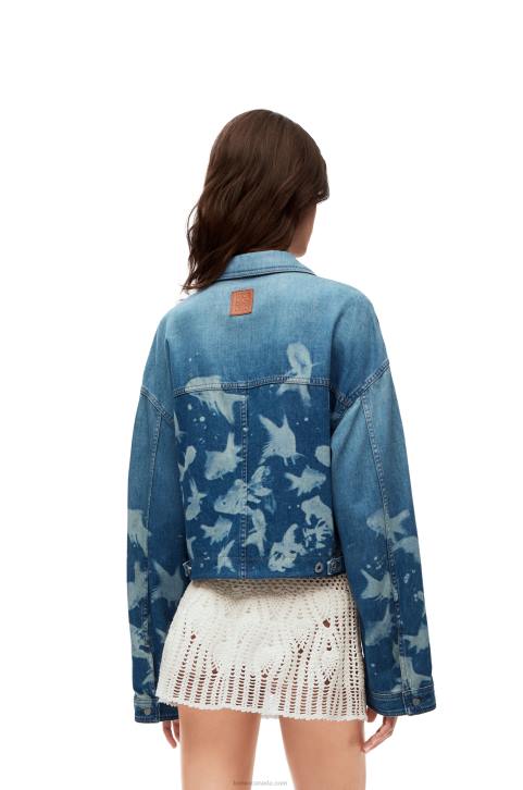 Loewe Fish cropped jacket in denim 688V1169 Women Light Blue/White