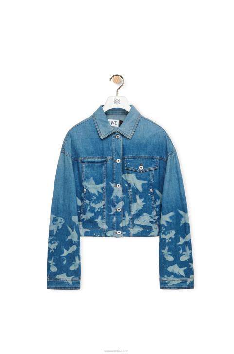 Loewe Fish cropped jacket in denim 688V1169 Women Light Blue/White