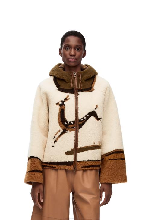 Loewe Hooded jacket in shearling 688V1126 Women Off-white/Brown