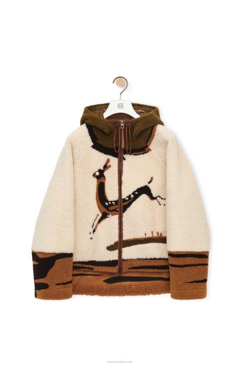 Loewe Hooded jacket in shearling 688V1126 Women Off-white/Brown