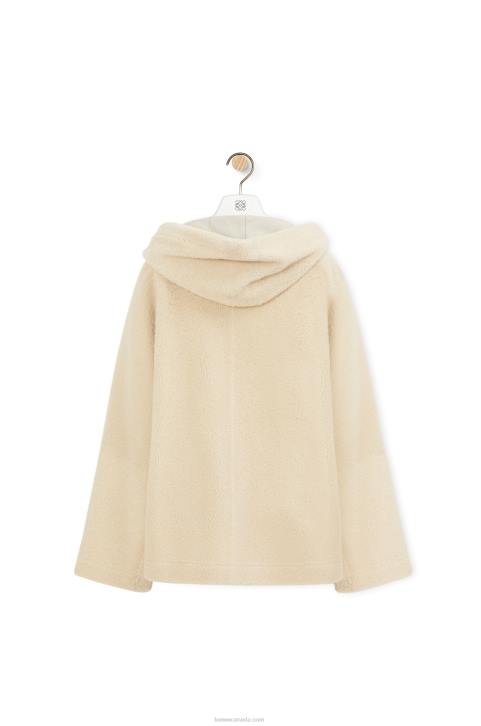 Loewe Hooded zip jacket in shearling 688V1142 Women Cream/Blue/Purple