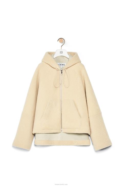 Loewe Hooded zip jacket in shearling 688V1142 Women Cream/Blue/Purple