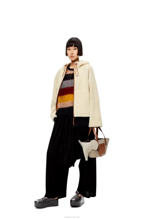 Loewe Hooded zip jacket in shearling 688V1151 Women Soft White/Tan