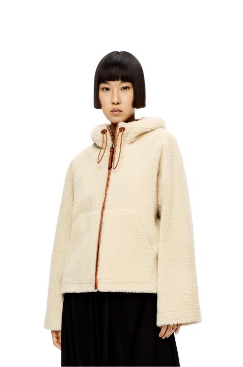 Loewe Hooded zip jacket in shearling 688V1151 Women Soft White/Tan