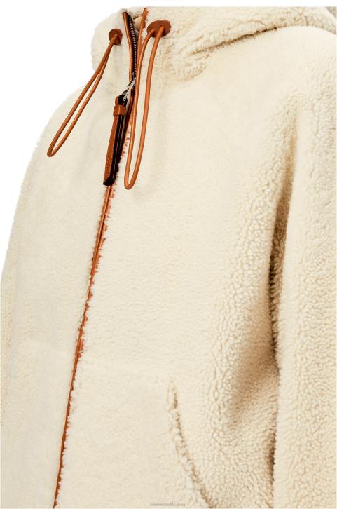 Loewe Hooded zip jacket in shearling 688V1151 Women Soft White/Tan