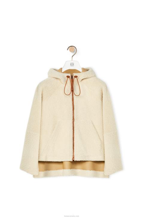 Loewe Hooded zip jacket in shearling 688V1151 Women Soft White/Tan
