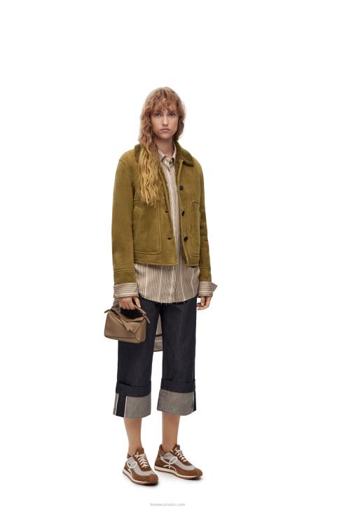 Loewe Short jacket in shearling 688V1125 Women Khaki Green