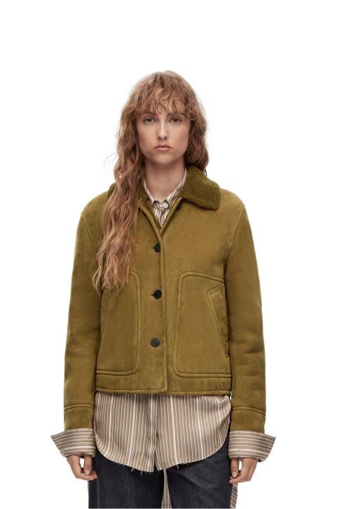 Loewe Short jacket in shearling 688V1125 Women Khaki Green