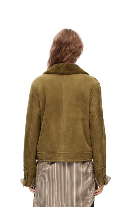 Loewe Short jacket in shearling 688V1125 Women Khaki Green