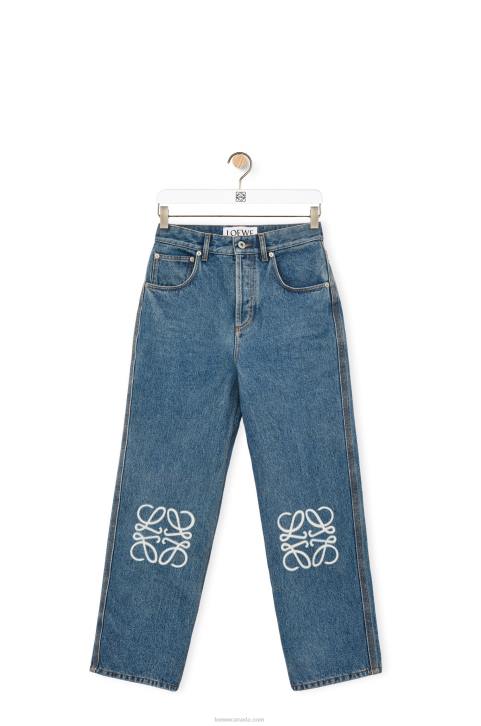 Loewe Anagram cropped jeans in denim 688V1203 Women Mid Blue Denim