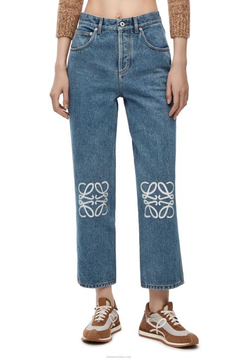 Loewe Anagram cropped jeans in denim 688V1203 Women Mid Blue Denim