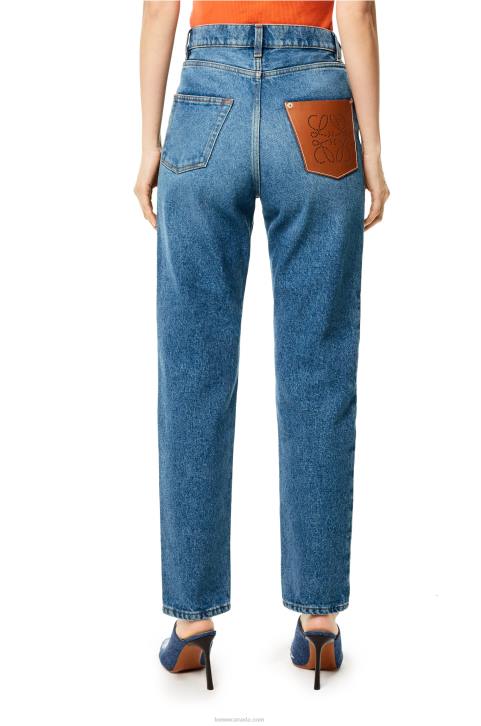 Loewe Anagram pocket tapered jeans in stone washed denim 688V1200 Women Blue Denim