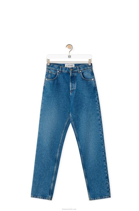 Loewe Anagram pocket tapered jeans in stone washed denim 688V1200 Women Blue Denim