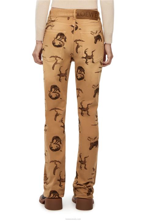 Loewe Animal print jeans in denim 688V1192 Women Light Beige/Brown