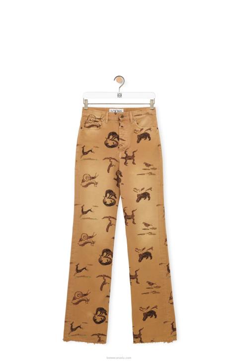 Loewe Animal print jeans in denim 688V1192 Women Light Beige/Brown