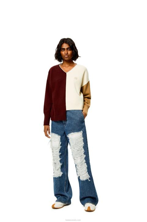 Loewe Anagram Asymmetric sweater in wool 688V1010 Women Brandy/Burgundy/Cream