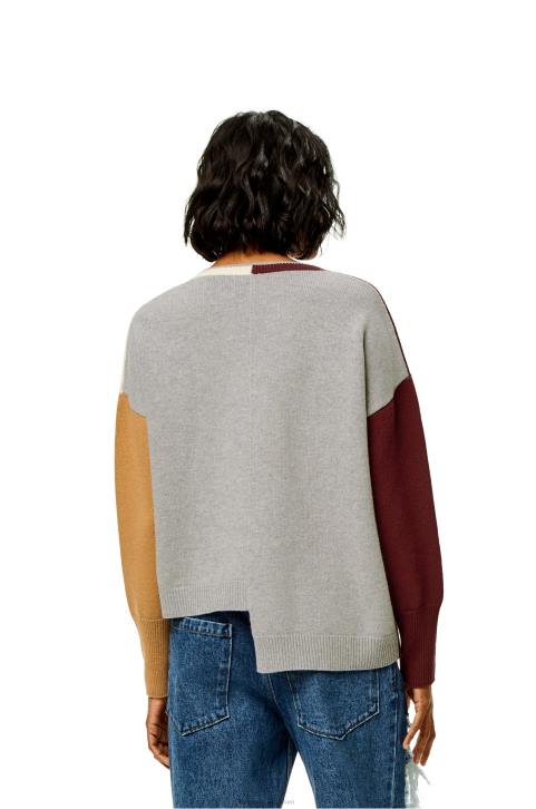Loewe Anagram Asymmetric sweater in wool 688V1010 Women Brandy/Burgundy/Cream