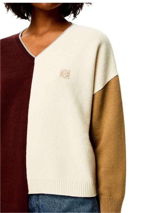 Loewe Anagram Asymmetric sweater in wool 688V1010 Women Brandy/Burgundy/Cream