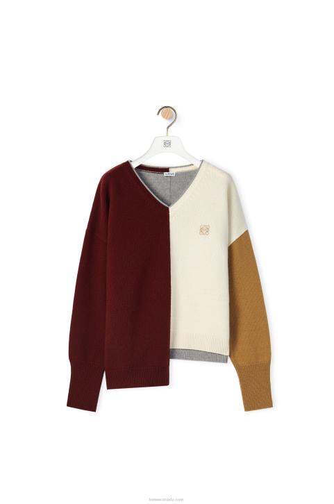 Loewe Anagram Asymmetric sweater in wool 688V1010 Women Brandy/Burgundy/Cream