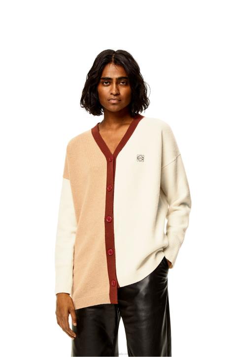 Loewe Anagram asymmetric cardigan in wool 688V1009 Women Ecru/Camel