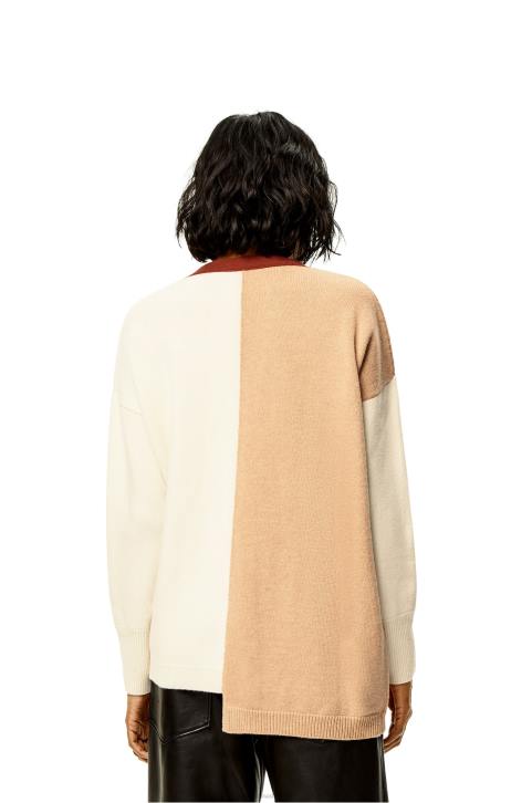 Loewe Anagram asymmetric cardigan in wool 688V1009 Women Ecru/Camel