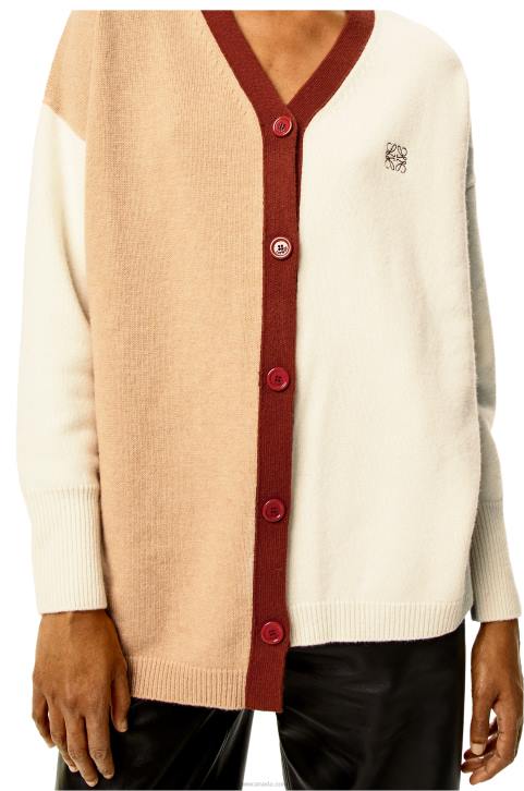 Loewe Anagram asymmetric cardigan in wool 688V1009 Women Ecru/Camel