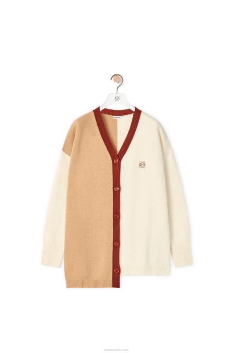Loewe Anagram asymmetric cardigan in wool 688V1009 Women Ecru/Camel