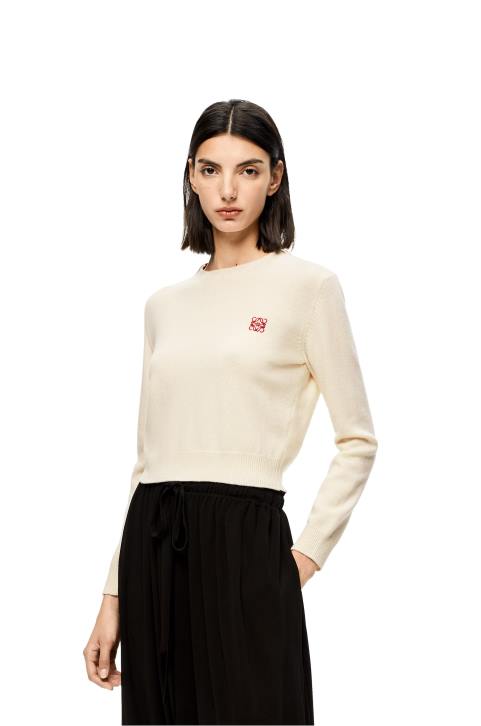 Loewe Anagram cropped sweater in wool 688V1006 Women Soft White