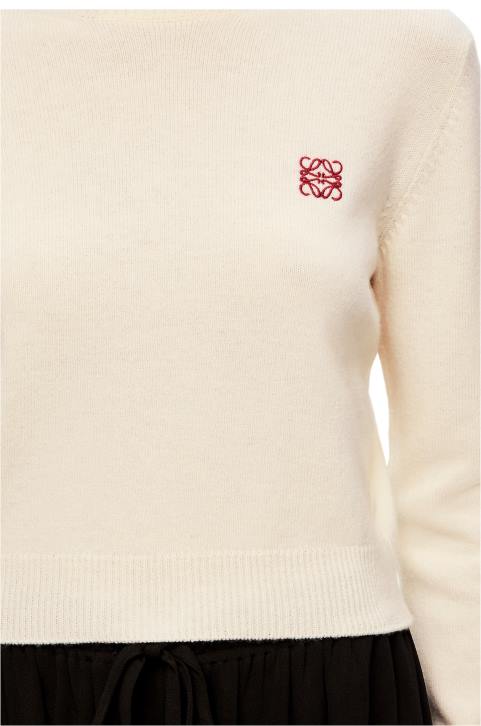 Loewe Anagram cropped sweater in wool 688V1006 Women Soft White