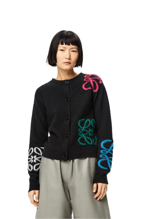 Loewe Anagram intarsia cardigan in wool 688V1004 Women Black/Multicolor