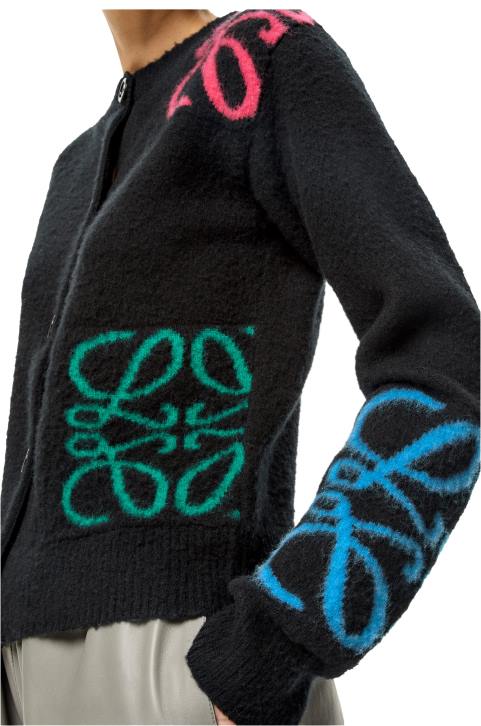 Loewe Anagram intarsia cardigan in wool 688V1004 Women Black/Multicolor