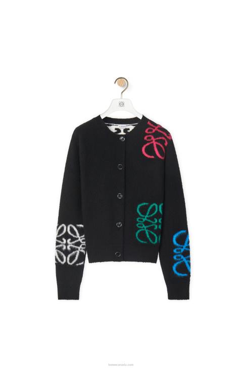 Loewe Anagram intarsia cardigan in wool 688V1004 Women Black/Multicolor