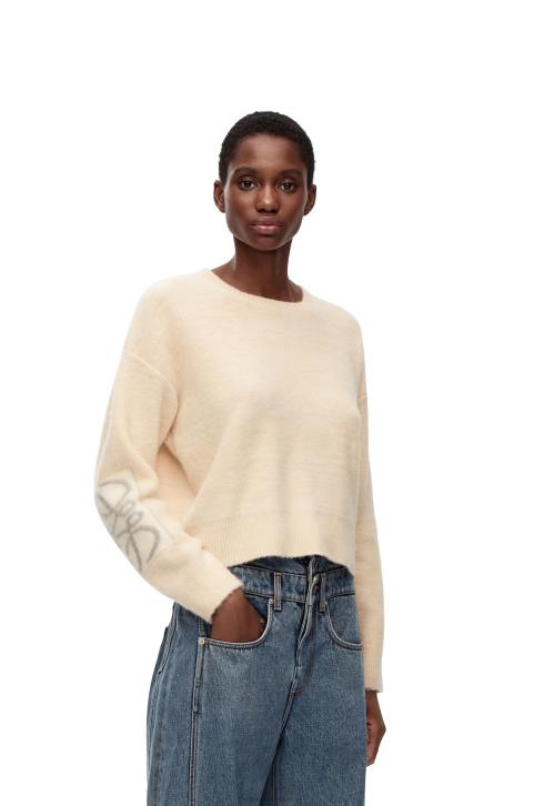 Loewe Anagram intarsia sweater in wool 688V994 Women Ecru/Light Grey