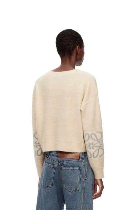 Loewe Anagram intarsia sweater in wool 688V994 Women Ecru/Light Grey