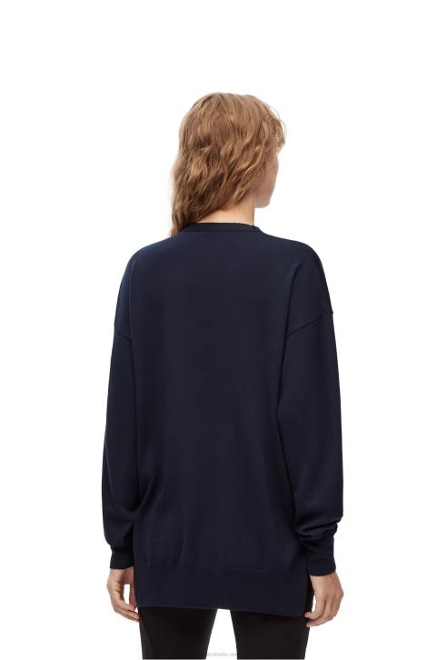 Loewe Anagram pocket cardigan in wool 688V986 Women Navy Blue