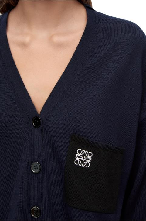 Loewe Anagram pocket cardigan in wool 688V986 Women Navy Blue