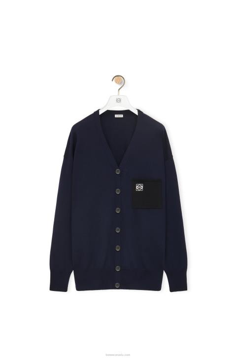 Loewe Anagram pocket cardigan in wool 688V986 Women Navy Blue