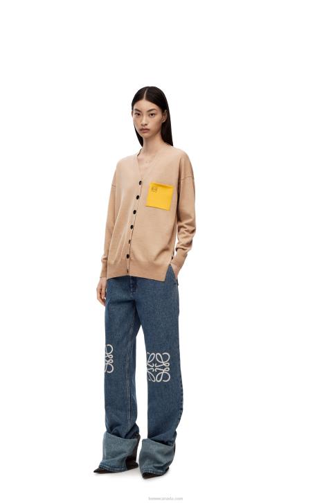 Loewe Anagram pocket cardigan in wool 688V992 Women Camel