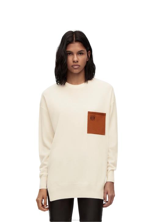 Loewe Anagram pocket sweater in wool 688V1017 Women Ecru/Brown